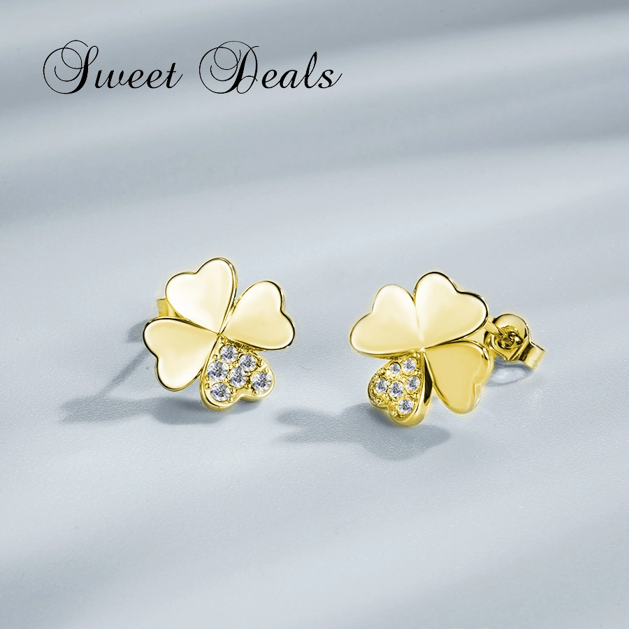 High quality/High cost performance  925 Silver White Gold Four Leaf Clover Earring