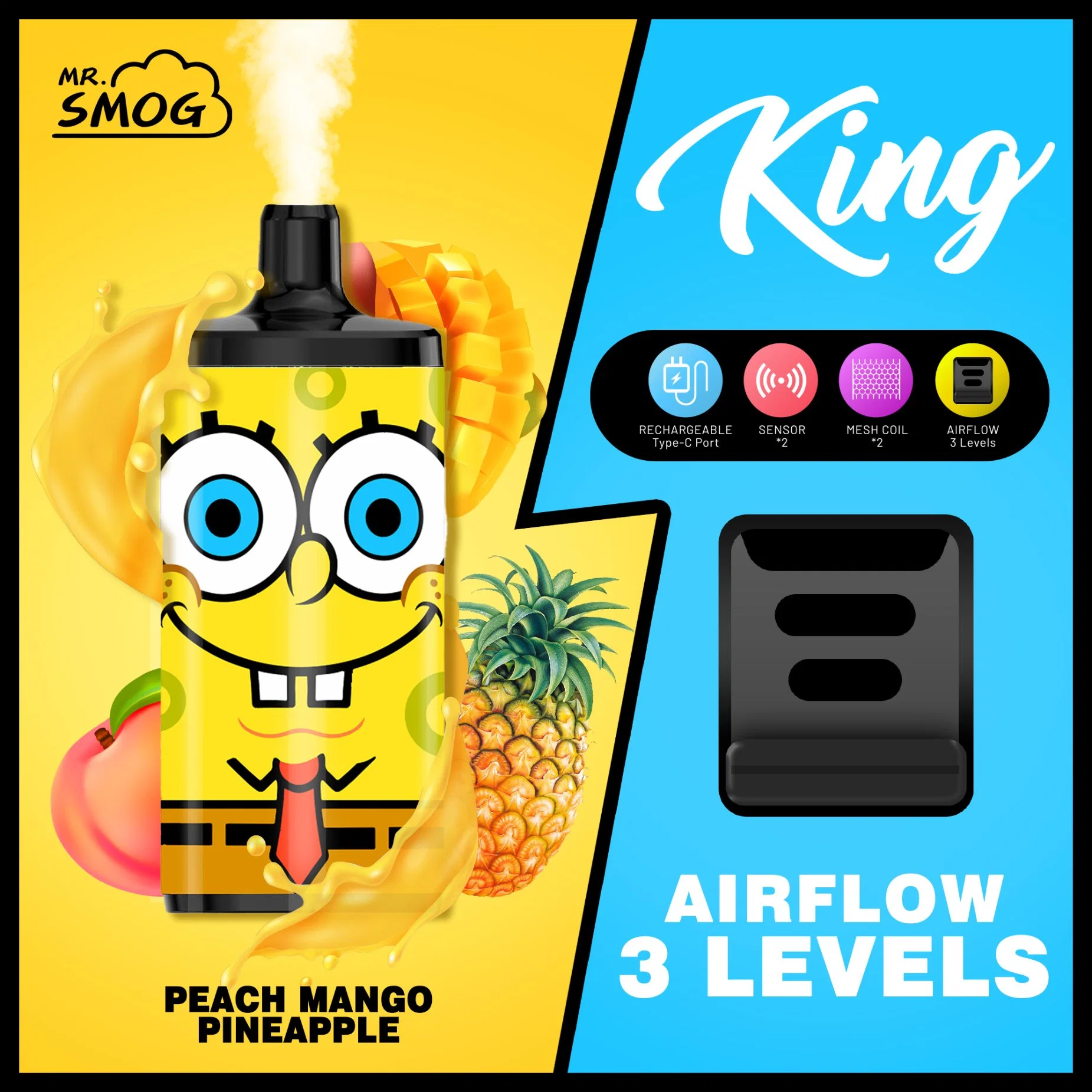 3 système de contrôle du débit d'air Zgar Makeon E CIG Happ Box VAPE MR Smog King 10000 Puff mesh Coil Vape Kit