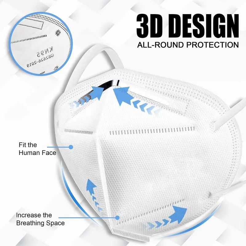 KN95 Disposable Face White 5-Ply Protection Breathable Cup Dust Masks