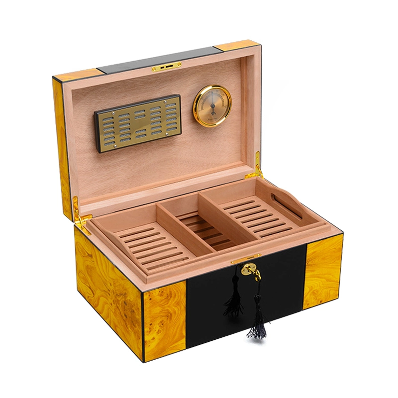 Hot Sale in-Stock Cedar Wood Cigar Humidor Gift Box with Lock Set Hold 150 Cigars