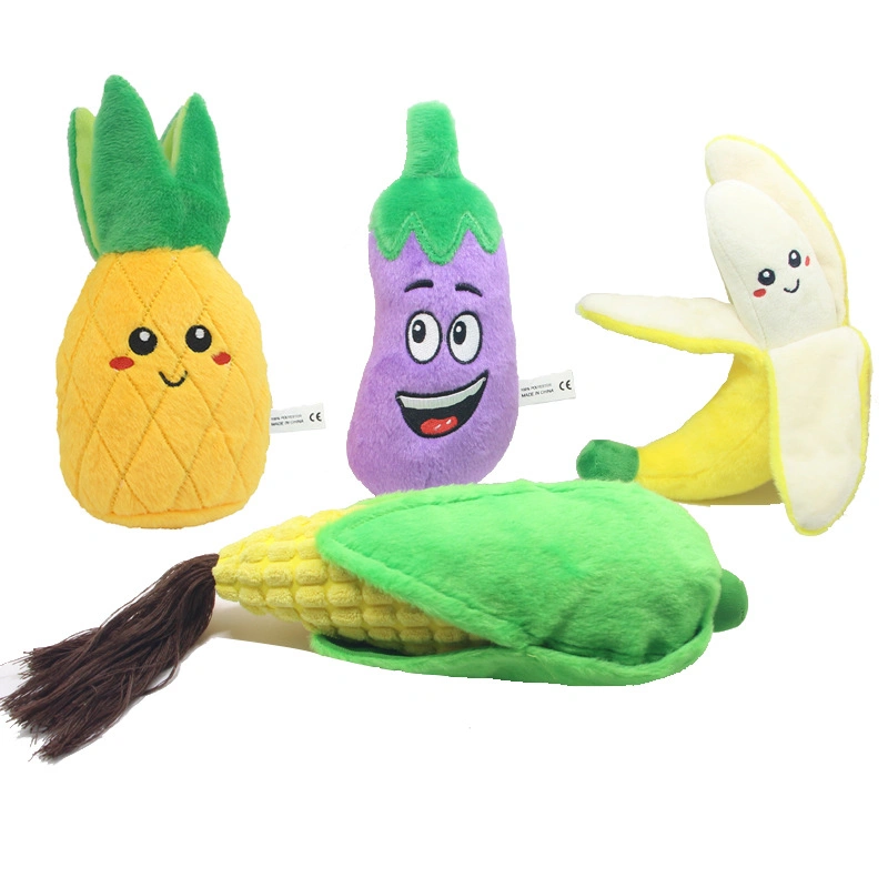 Pet Plush Sound Toys Fruit and Vegetable Cactus Corn Eggplant Dog Cat Puzzle Toy Supplies
