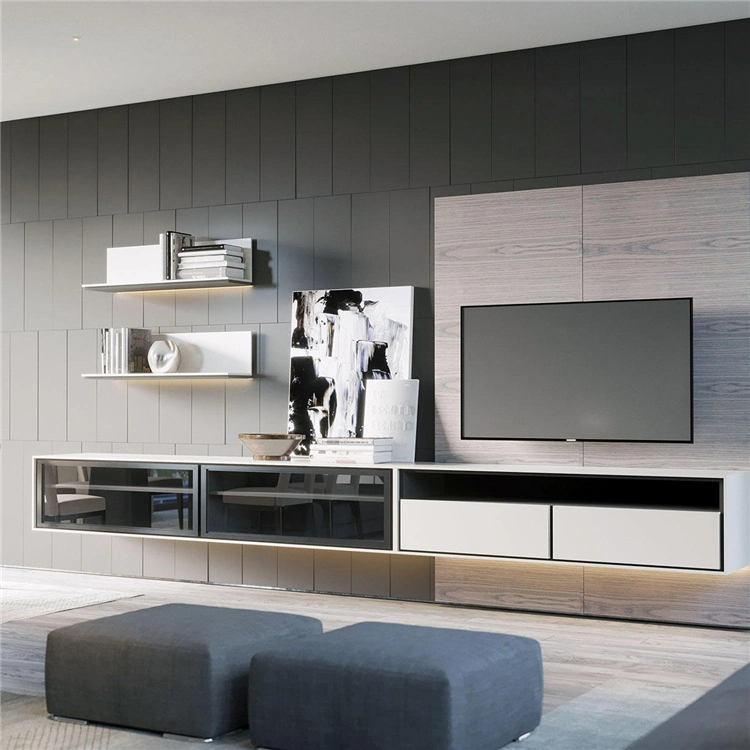 Latest Fashion Modern TV Cabinet Wall Mount Set New Design Lights Modern Furniture Cabinets TV Table Stands Luxury TV Stand with Cafe Table and Cabinet
