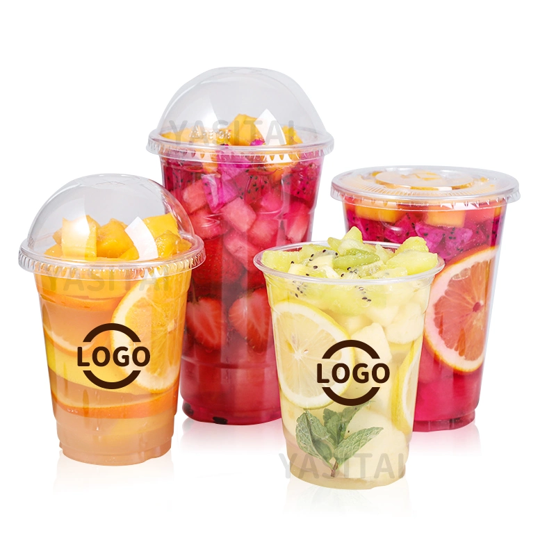 Disposable Transparent Custom Logo Juice Ice Cream Milk Tea Bubble Tea Boba Pet Cold Drink Cups