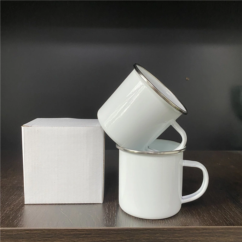 كوب من الكؤوس ذات كوب من الكاكاو Mug Tea White سعة 11 أونصة سائلة سعة 12 أونصة سائلة كوب قهوة ببطلاء فارغ مع مقبض قهوة المينا مطلية بلون فارغ