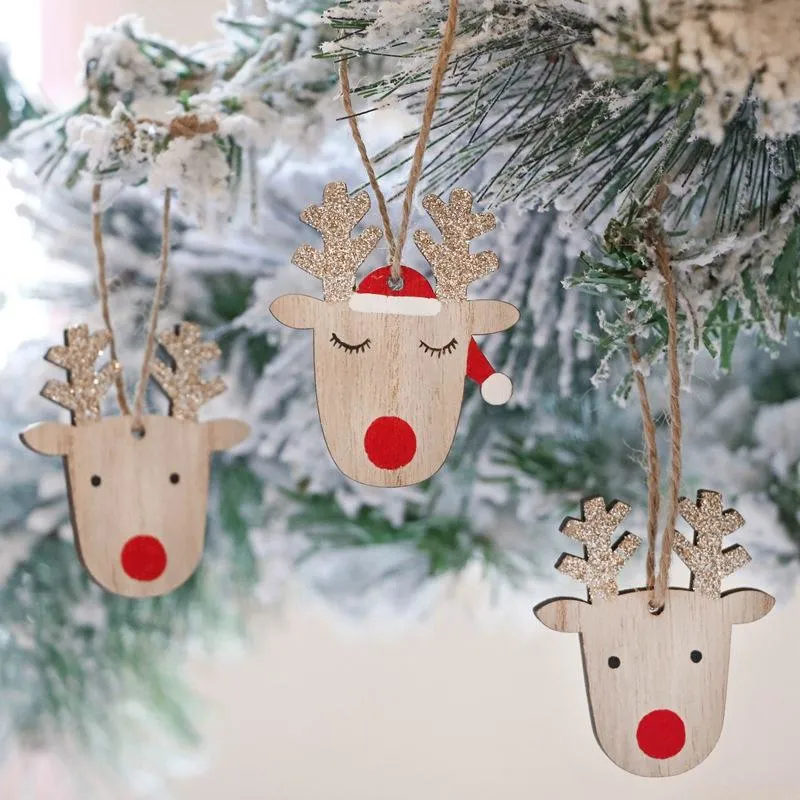 2023 Tree Hanging Wood Slices Reindeer Carving Pendant Gifts Ornament