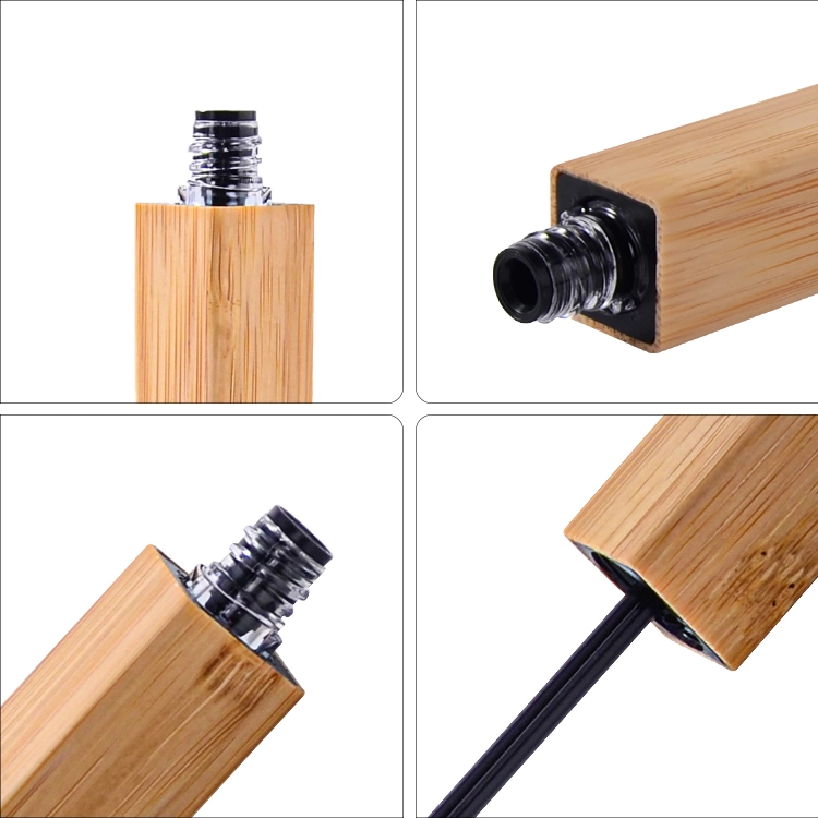 Eco Friendly 5ml 10ml Square Bamboo Lid Bamboo Mascara Cosmetic Container Empty Mascara Tube with Eyelash Wand Lash Brush