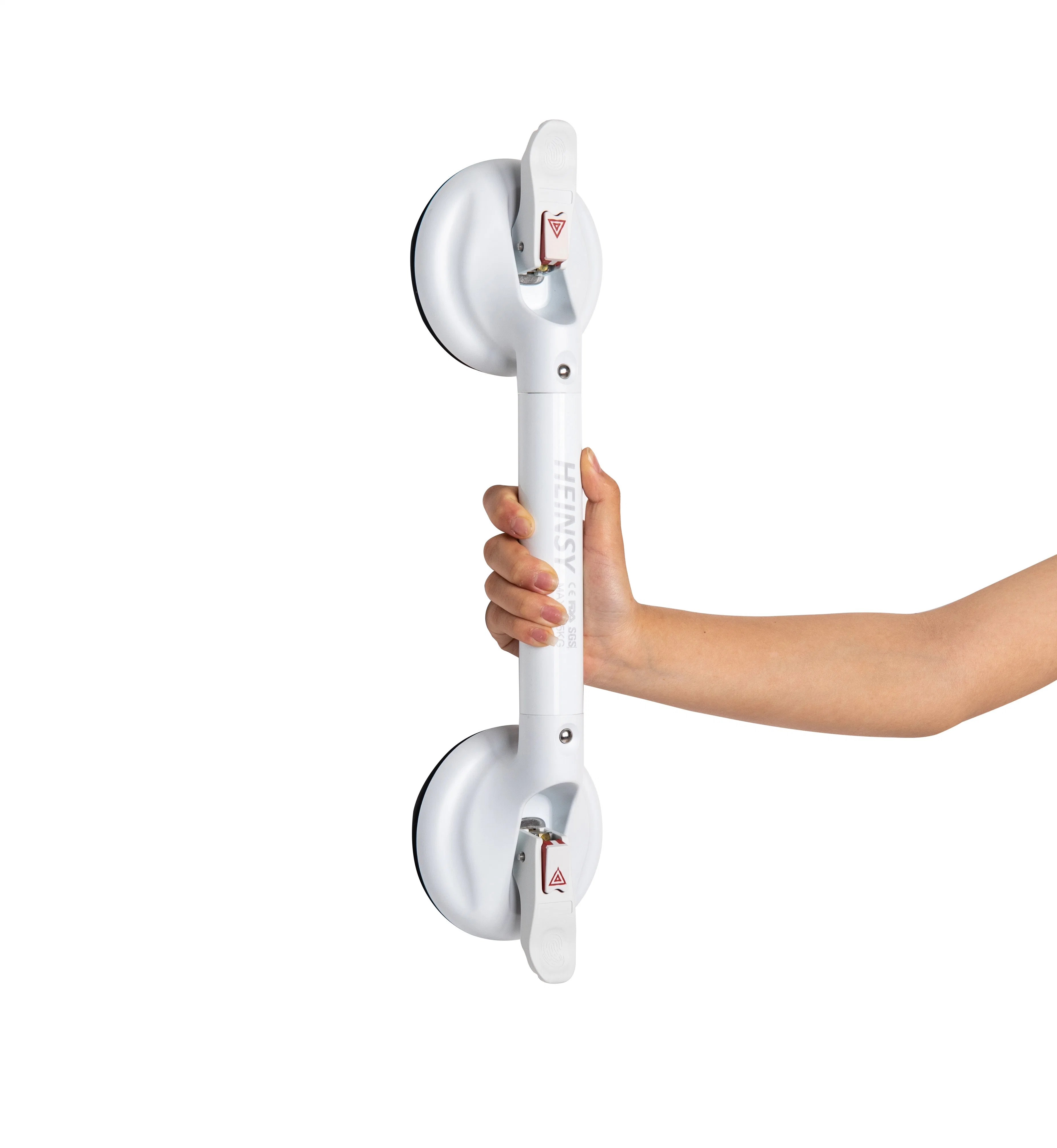 Heinsy Suction Shower Grab Bar with Indicators Tool-Free Installation Steady Handle Balance Assist for Bathtub Toilet Bathroom (White/Black)