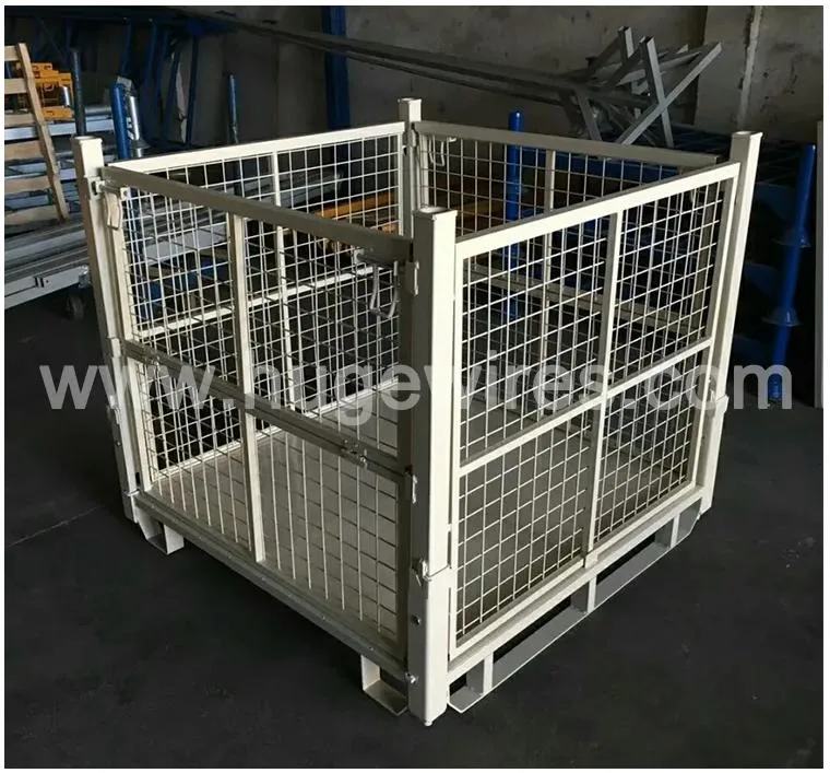 Folding Metal Foldable Wire Mesh Pallet Box Metal Steel Stillage Box with Front Back Gate