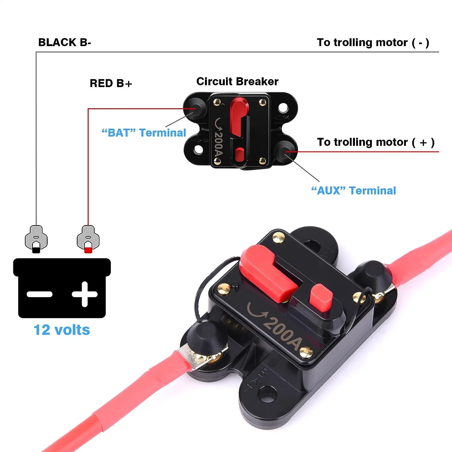 200 AMP disyuntor con interruptor de reinicio manual cubierta protectora de polvo para coches Marine Trling Motors Barco ATV camión RV batería Yaht, 12-32V DC