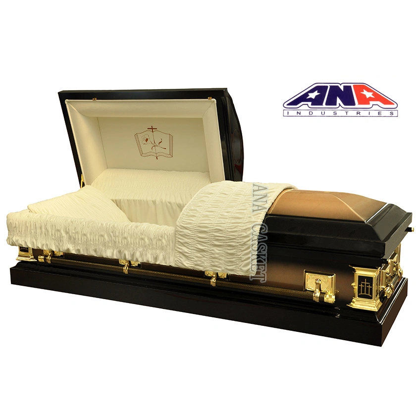 Brush Bronze 18ga Steel Spuare Corner Funeral Metal Casket