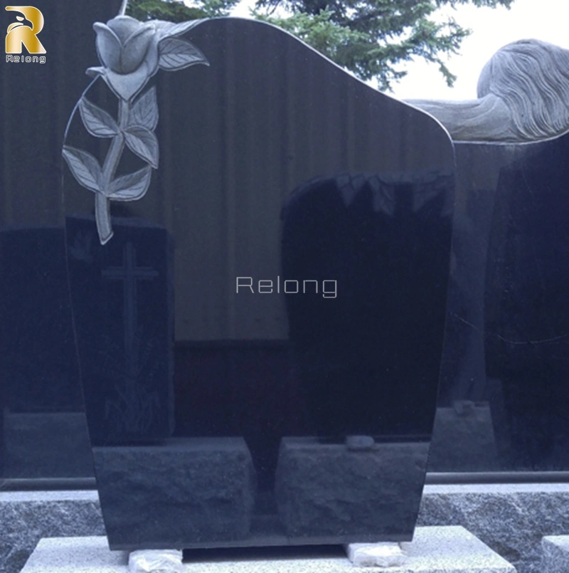 European Tree Design Modern Black Granite Tombstone for Graves Chinese Supplier