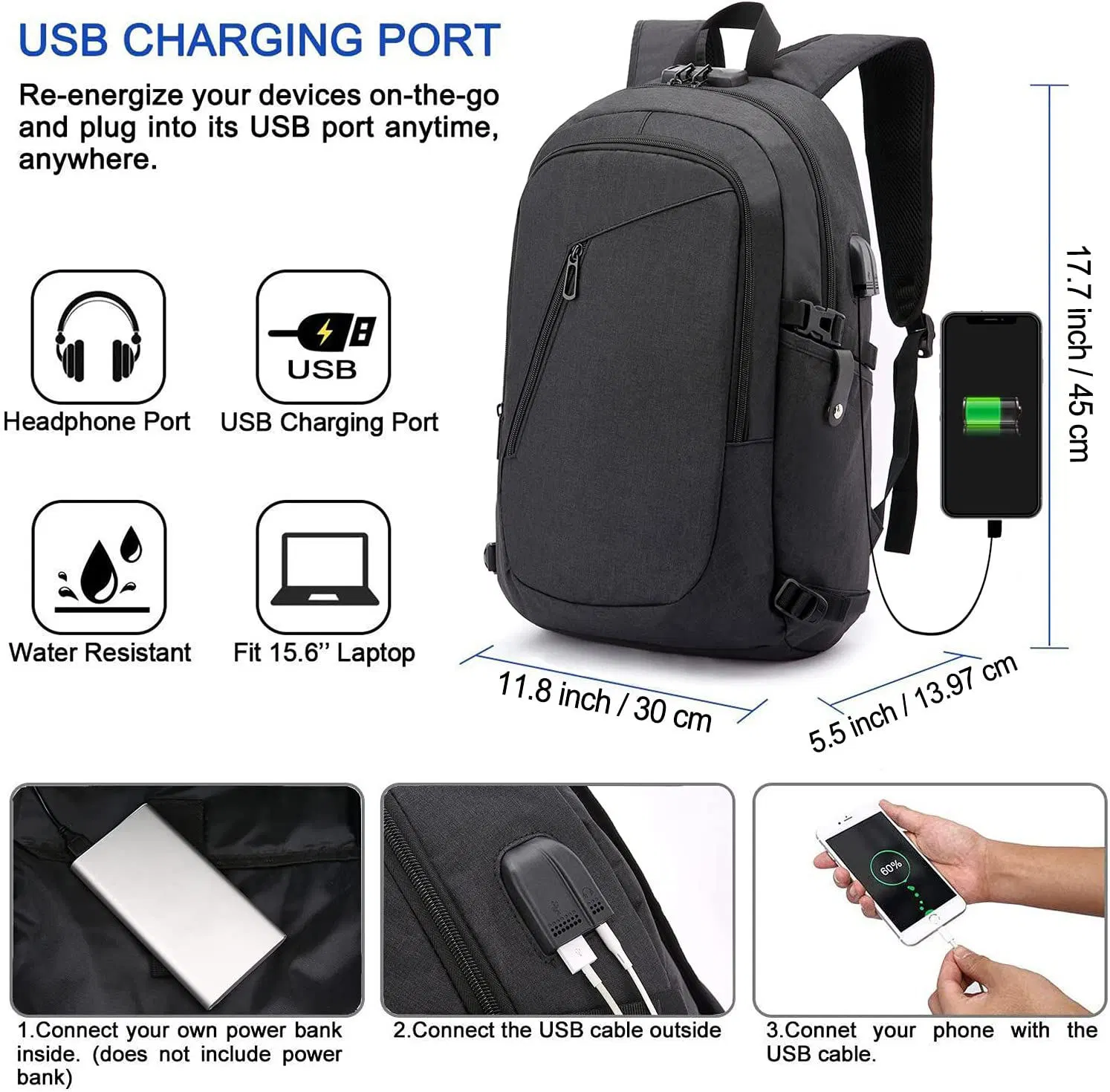 Custom Logo Men Office Back Pack Waterproof School Bag Smart USB Other Anti Theft Laptop Backpacks Bag