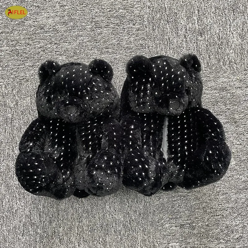 New Arrival Drop Shipping Kids Fur Slides One Size Free Размер Детские сандалии OutFit Фурри плюшевые медвежата туфли