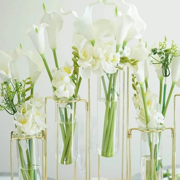 Gold Jointed Geometric Flower Vase Holders with Glass Test Tubes