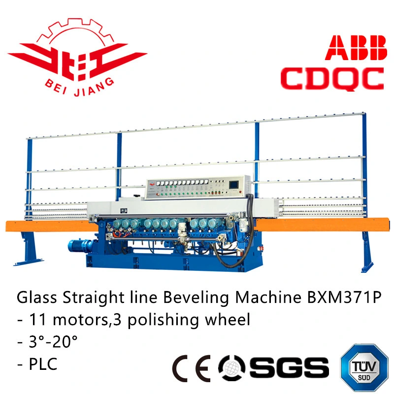 Husillos automáticos 11 procesamiento de espejo de vidrio esmerilado de pulido de línea recta Máquina de biselado de canteado (BXM371P)