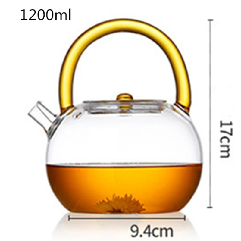 Borosilicate Hand Blown 800ml Glass Clear Tea Pot with Color Handle