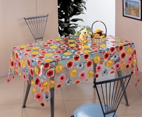 Colores populares PVC material Printed tablecloth plástico transparente diseños