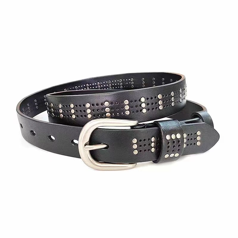 Vintage Fashion Punk Belt Genuie Metal Rivets Belt for Lady