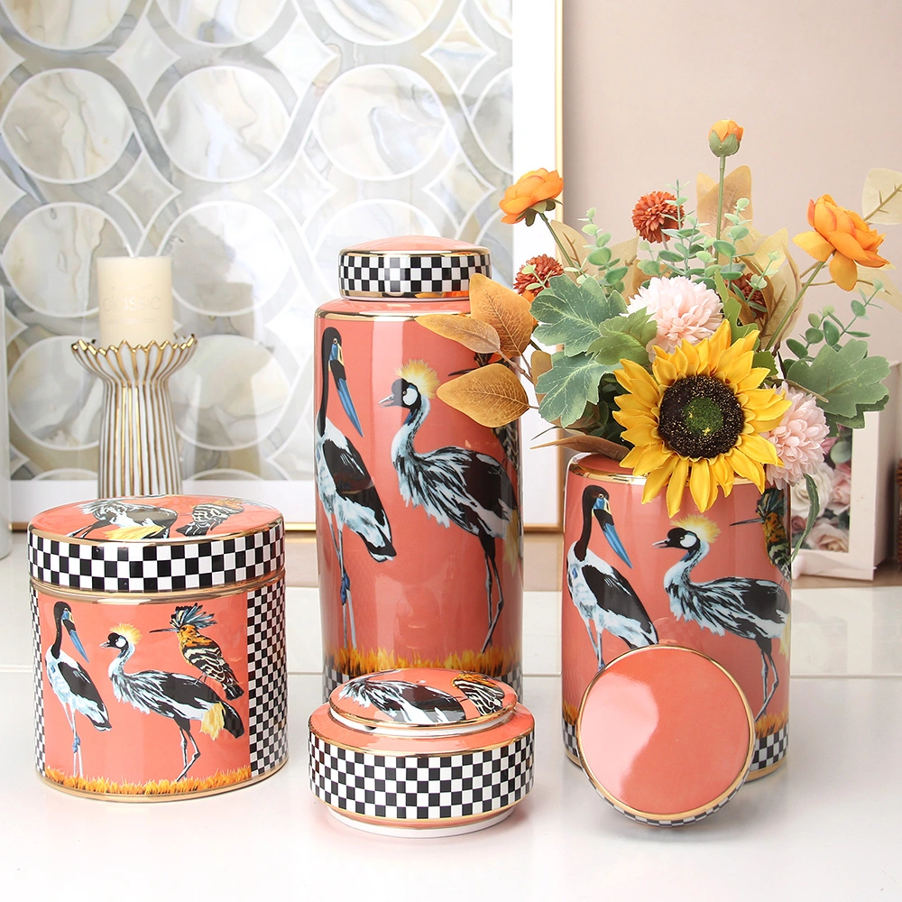 Jw024 Fancy Porcelain Orange Storage Vessels Table Decoration Ceramic Large Candle Jar Luxury Gift Box for Home Decor