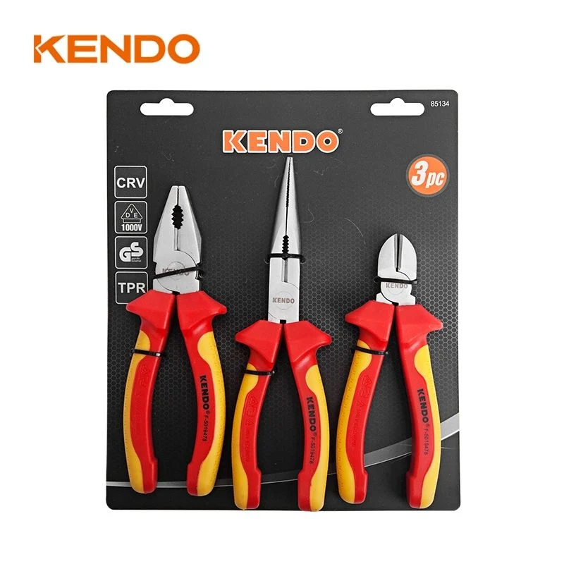 Kendo Heavy Two Color Insulated Handles Plier Set with Slip Guards for Extra Comfort and Safety.