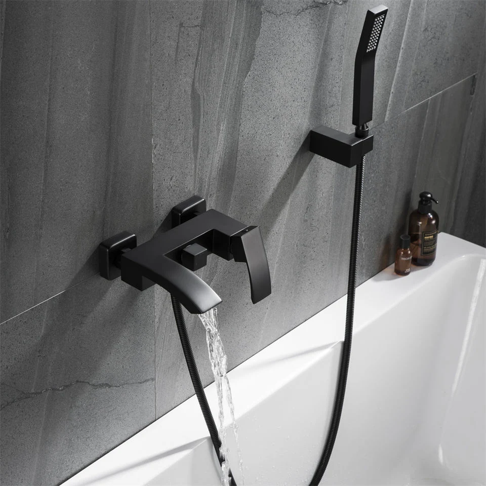 Modern Bathroom Wall Mounted Hot Cold Water Matt Black Finished Brass Bath Shower Mixer Tap