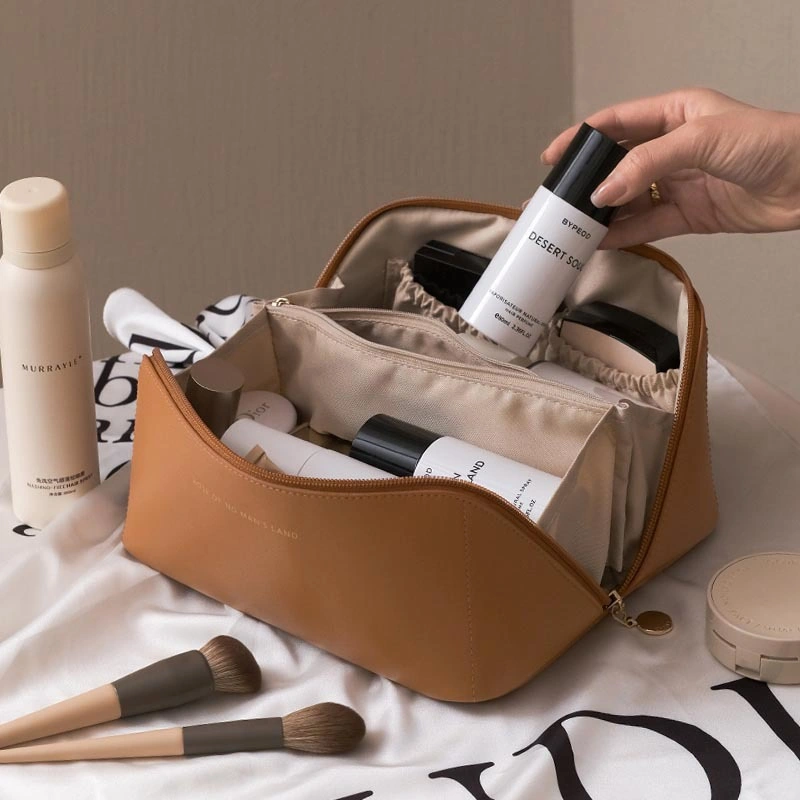 Bolsa de maquillaje pequeña personalizada, bolsa de cosméticos de viaje de PU, bolsa de cosméticos portátil para lavar