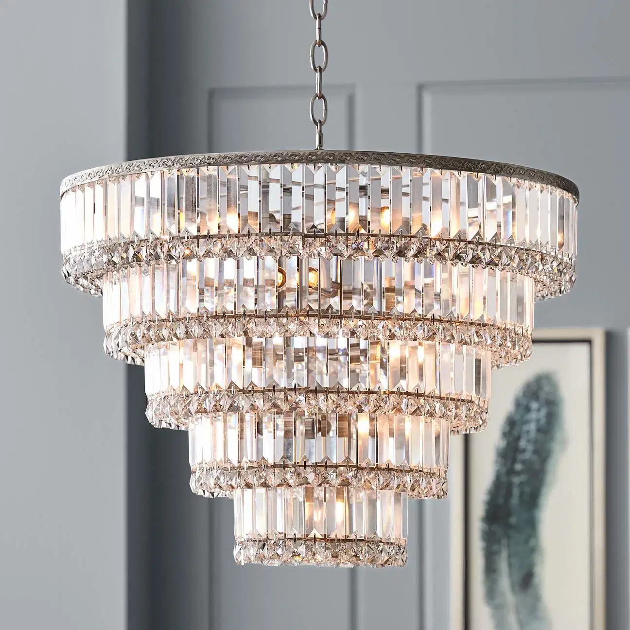 Zhongshan Factory Luxury Circle Foyer Glass Chandelier Wall Decor Bright Flushed Ceiling LED Pendant Lamp for Living Room