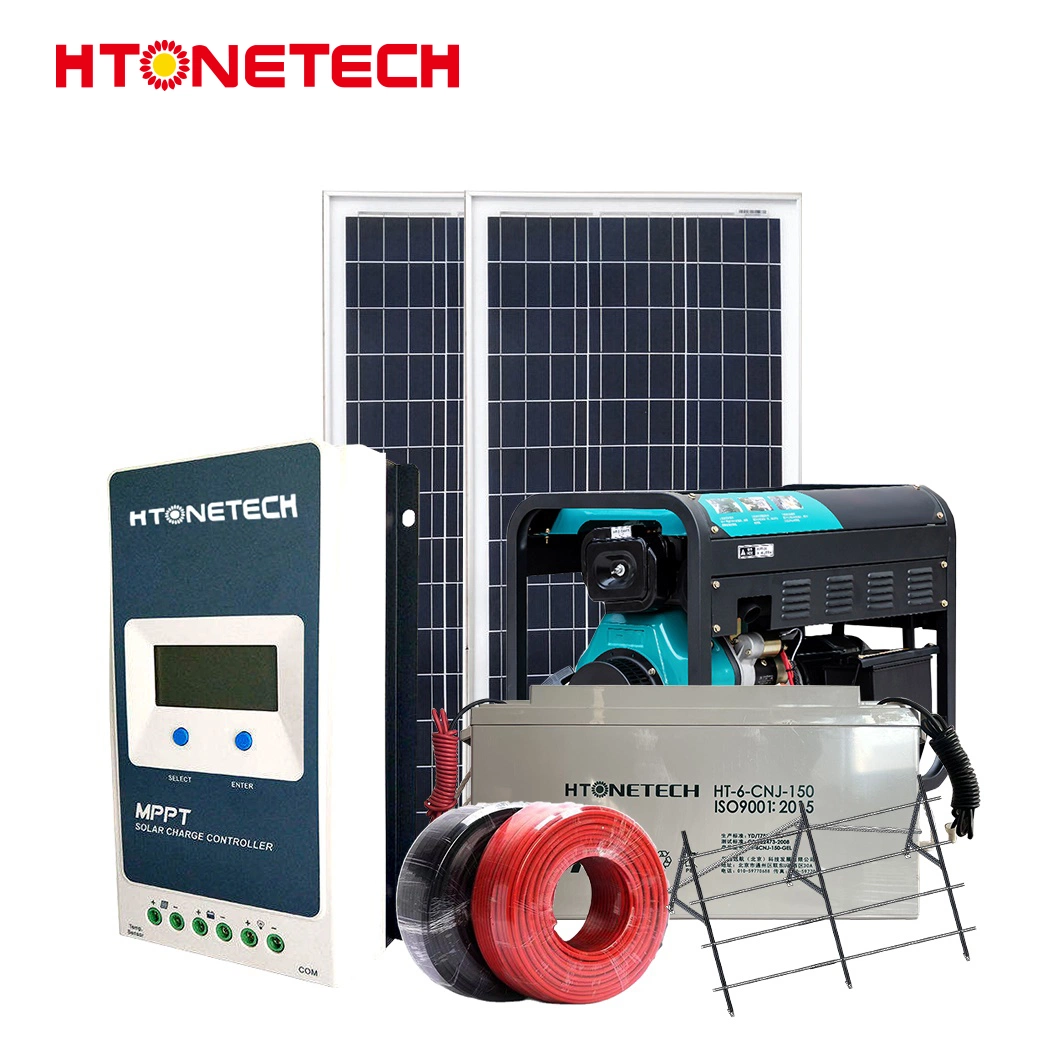 Htonetech Complete 10kilowatt off Grid Solar System Factory China 8kw 10kw 24kw 36V 230W Mono Solar Module 8500W Diesel Generator Hybrid Solar Plant