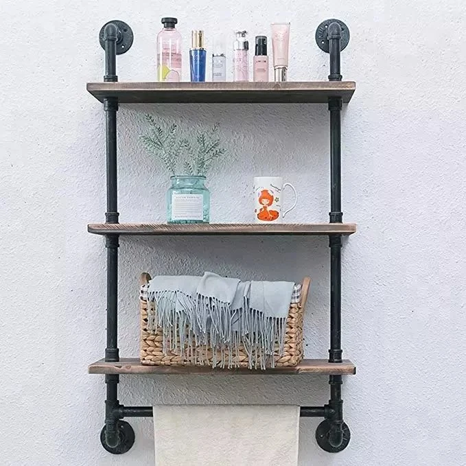 Etagère pour tuyaux muraux rustique industriel avec porte-serviettes pour Salle de bains