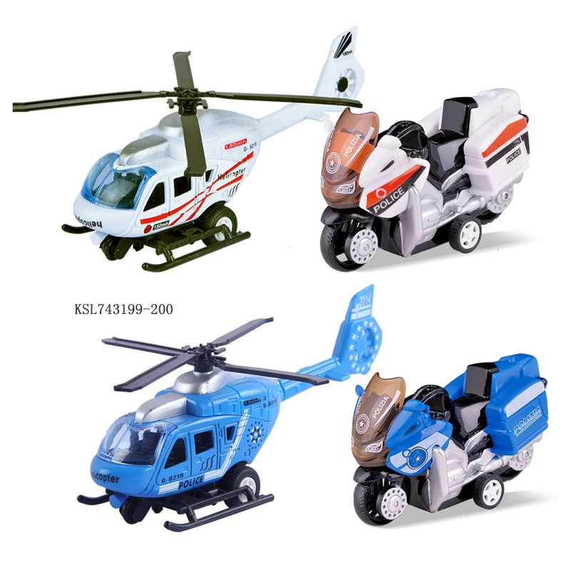 Mini Metal Helicopter Alloy Plane Model Toys Diecast Pull Back Helicopter Motorcycle Pickup Truck Toy Policeman Fire Fighting Theme Die Cast Helicopter