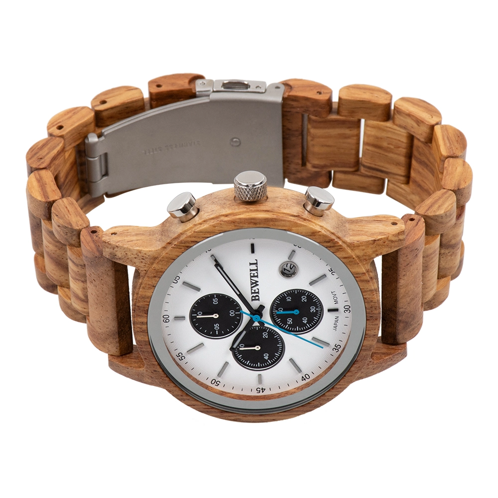 Bewell regalo al por mayor reloj nuevo diseño de Madera Natural personalizada caso y la banda Chronograph hombres reloj de madera