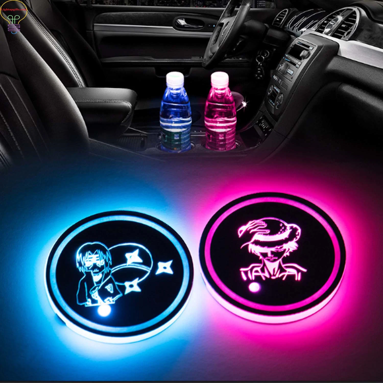 Car LED Luminous Water Cup Pad, Car Atmosphere Light, Solar USB Charging