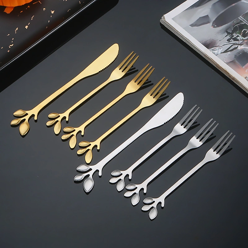 Mooncake Leaves Knife and Fork Set Stainless Steel Creative Leaves Knife and Fork Dessert Cake Fruit Knife and Fork