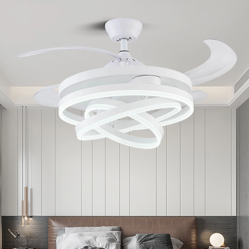 LED Fan Light Dining Room Living Room Bedroom LED with Electric Fan Light Invisible Ceiling Fan with Lights (WH-VLL-24)