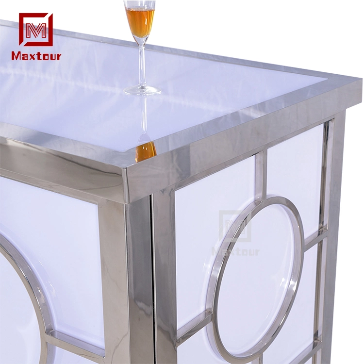 Muebles de barra de boda de lujo Oro Acero inoxidable y Acrílico Blanco Contador de barras