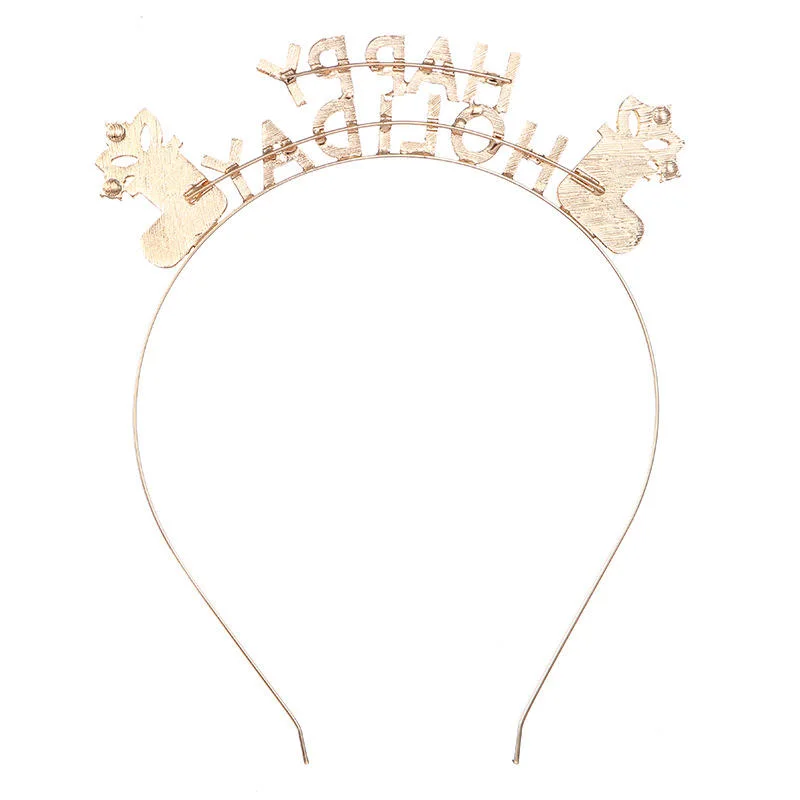 Rhinestone Crown Metal Headband Happy Holiday Letter Hairband Christmas Party Decorations