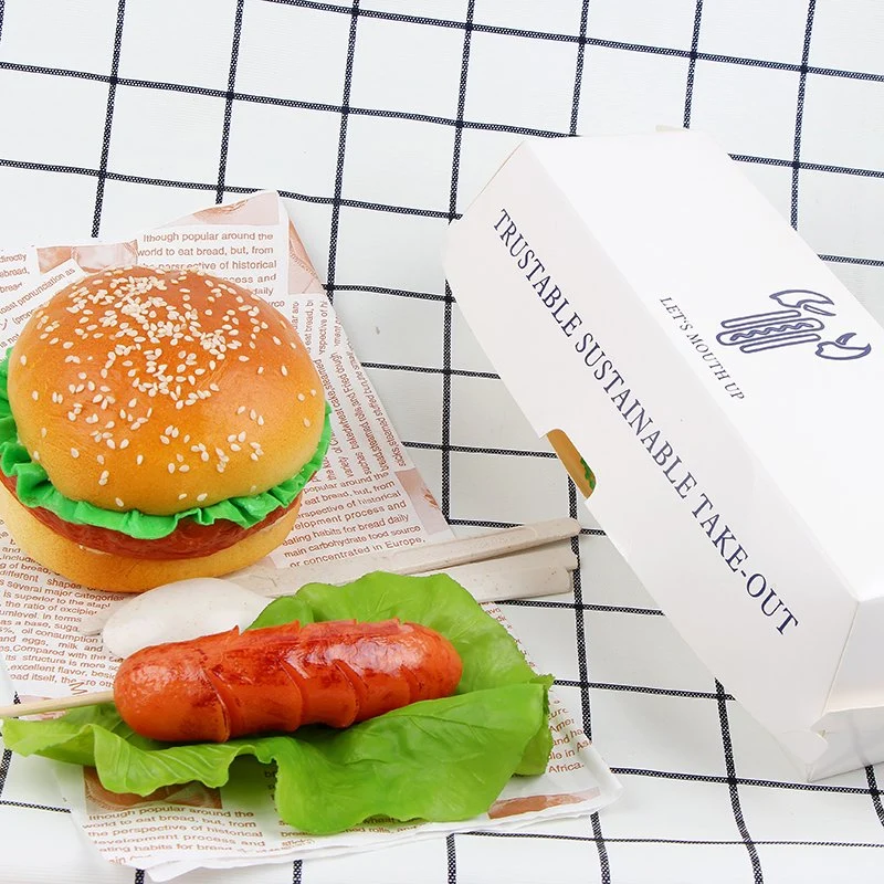 Cartón blanco biodegradable hecho a medida Empaque de hamburguesa impresa Grado de comida Caja