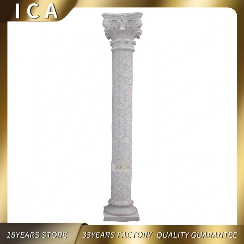 Outdoor Decoration Carving Stone Solid Round Marble Stone Roman Column