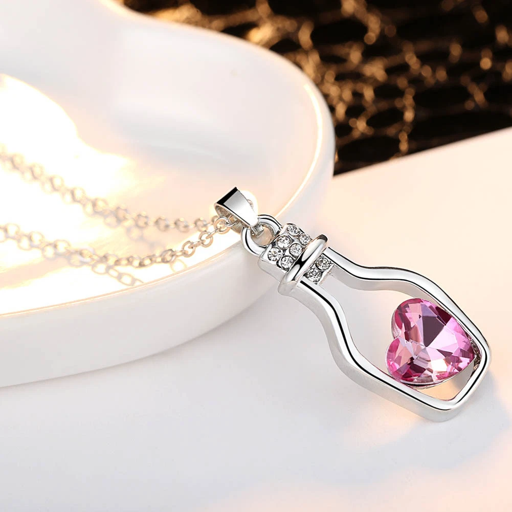 Mode bijoux amant flacon Coloré Collier pendentif cristal pour la Saint-Valentin