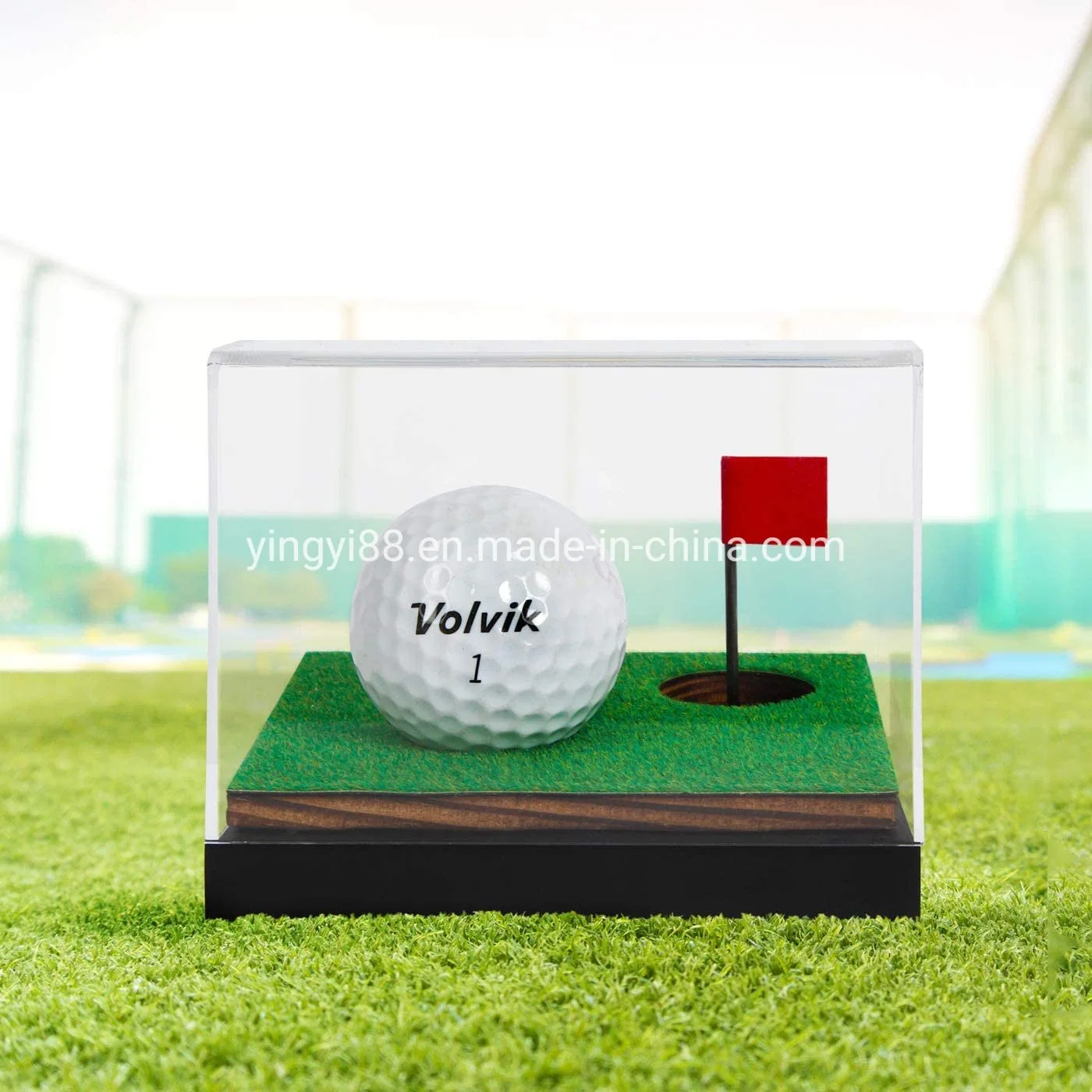 Luxury Acrylic Golfball Display Box with Wood Base