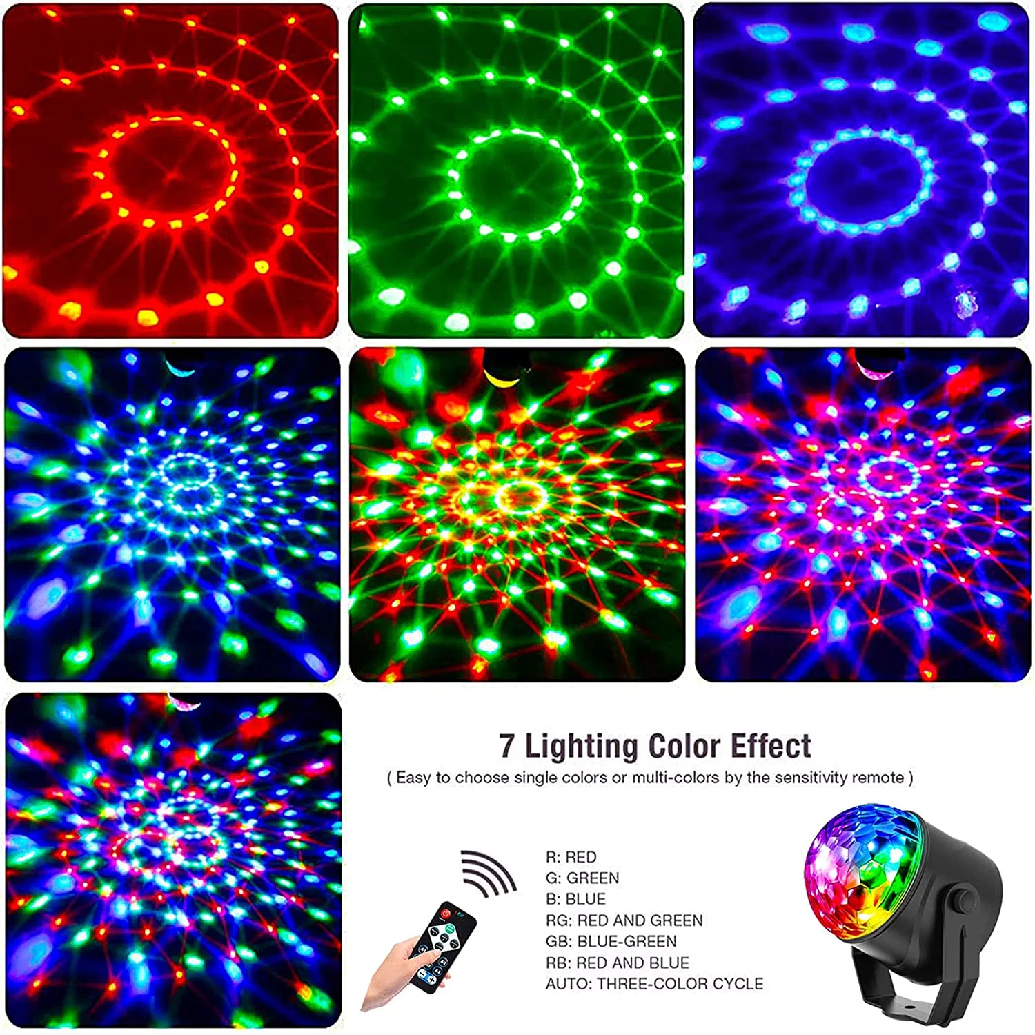 Disco Ball Party Lights, Sound Activated RGB Rotating DJ Stage Strobe Lights with Wireless Remote for Graduation Birthday Wedding Party Decorations 5% off