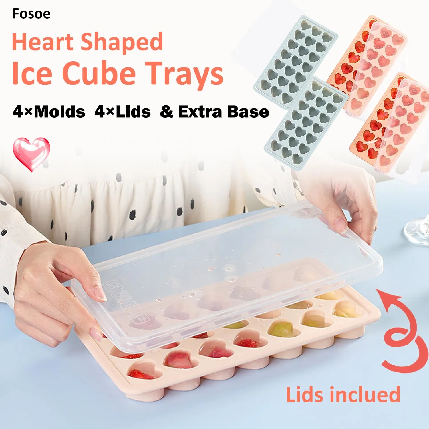 Hot sale 21 cavités silicone forme coeur moule cube de glace Plateau