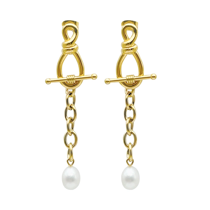 New Fashion Christmas Gift 18K Gold Plated Eardrop Two Wear Types Earring Jewelry Freshwater Pearls Hoop Earrings for Women