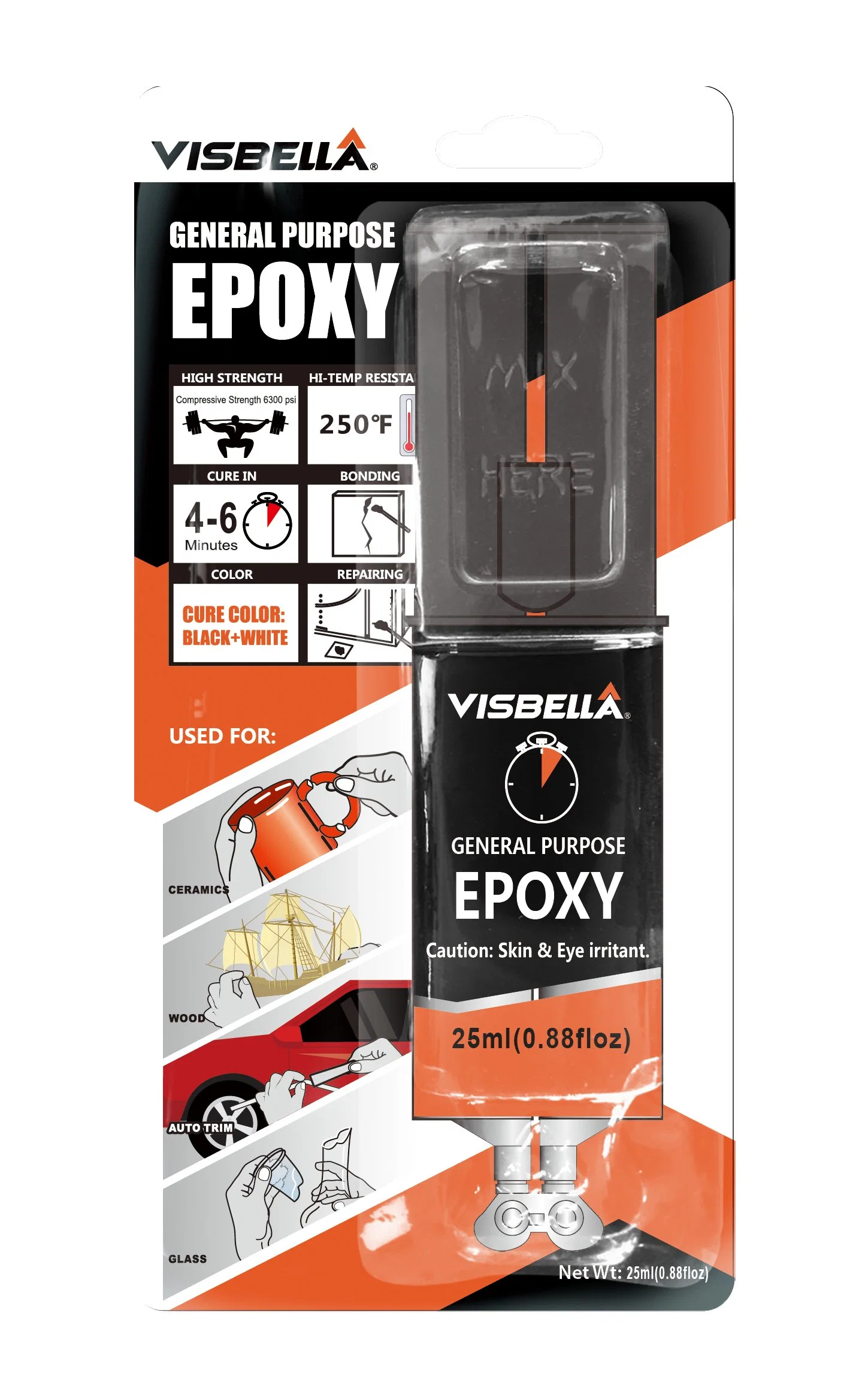 Cola epoxi de acero Visbella Ab Putty para vidrio de madera metal