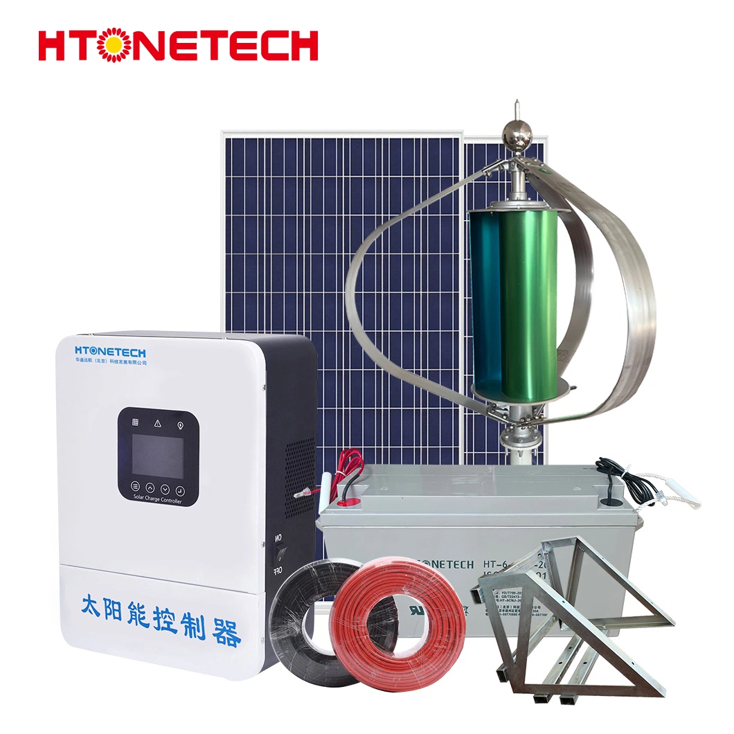 Htonetech Mono Solar Photovoltaic Panel Factory Système d'alimentation hybride complet de 3 kW avec système électrique éolien de la Chine et système d'alimentation éolienne.