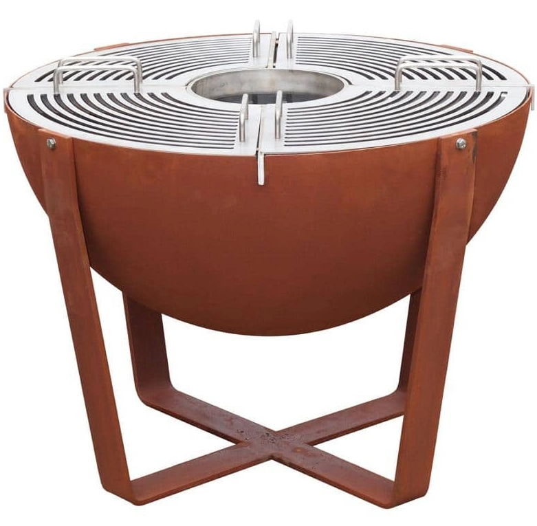 Corten Steel Fire Bowl Barbecue with Grill Ring/Cooking Ledge in Stainless Steel