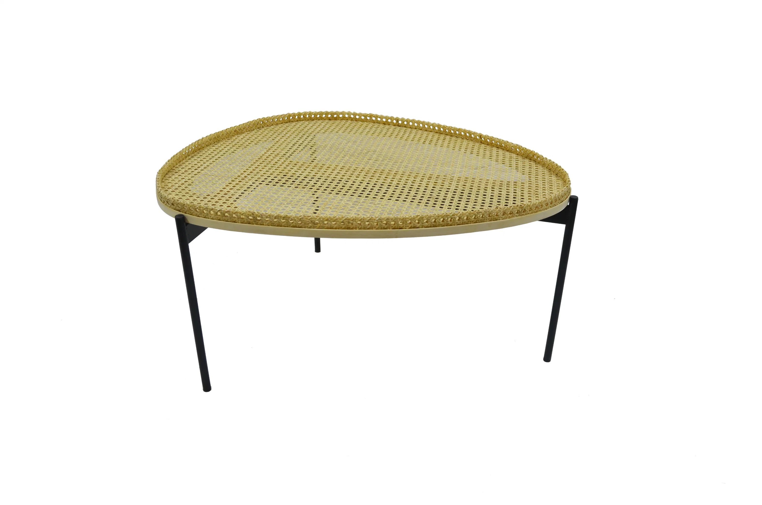 Ironwork Corner Table with Rattan Top