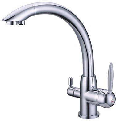 Landonbath cromada superfície água filtro 3 vias cozinha pia faucet Punho único furo frio/água quente latão moderno escovado