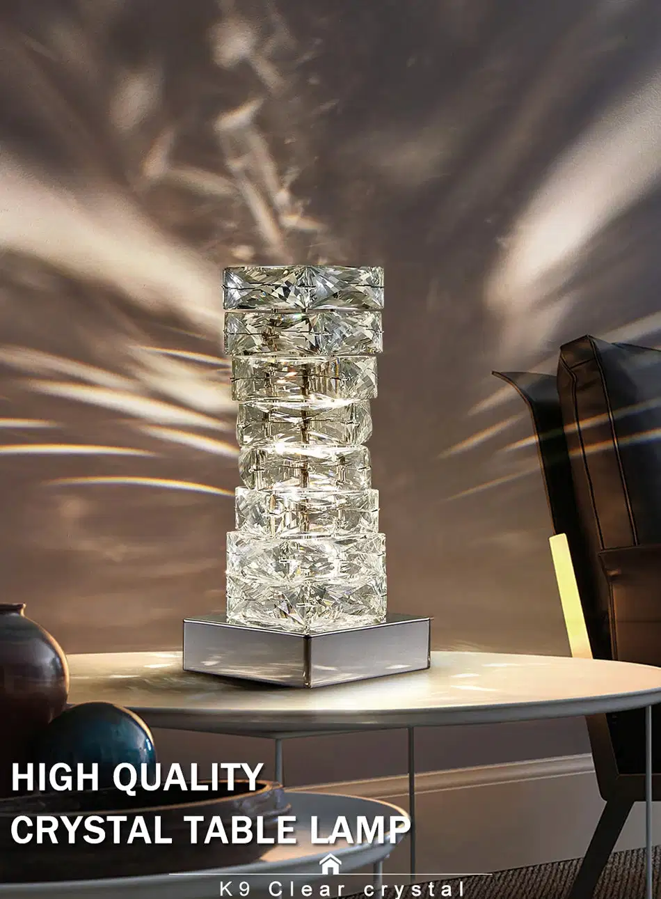 Lampe de table moderne en cristal en acier inoxydable chromé pour salon, chambre, chevet