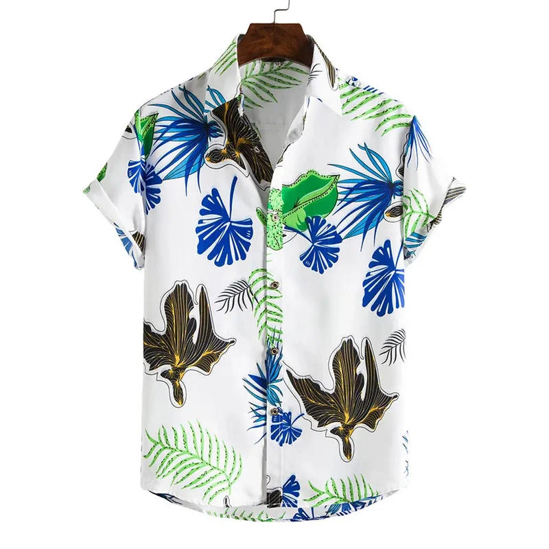 Camisa casual de Verão de manga curta Fashion Printed camisa Hawaiian Holiday Camisa para homem